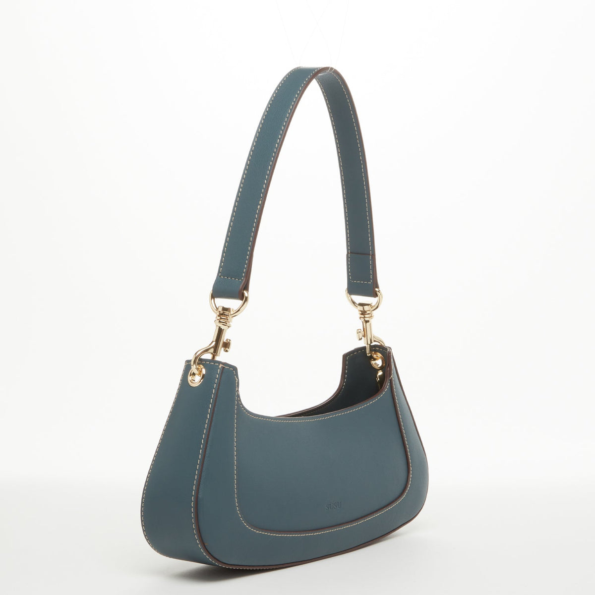 Emily Leather Baguette Bag East West Handbag Blue SUSU