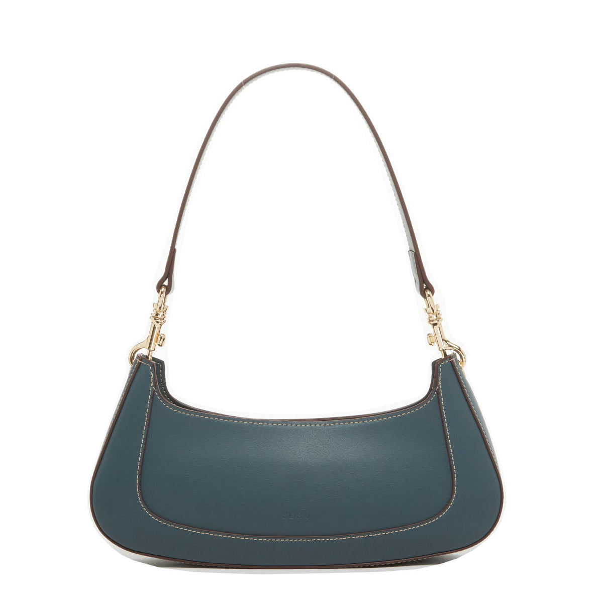Emily Leather Baguette Bag East West Handbag Blue SUSU