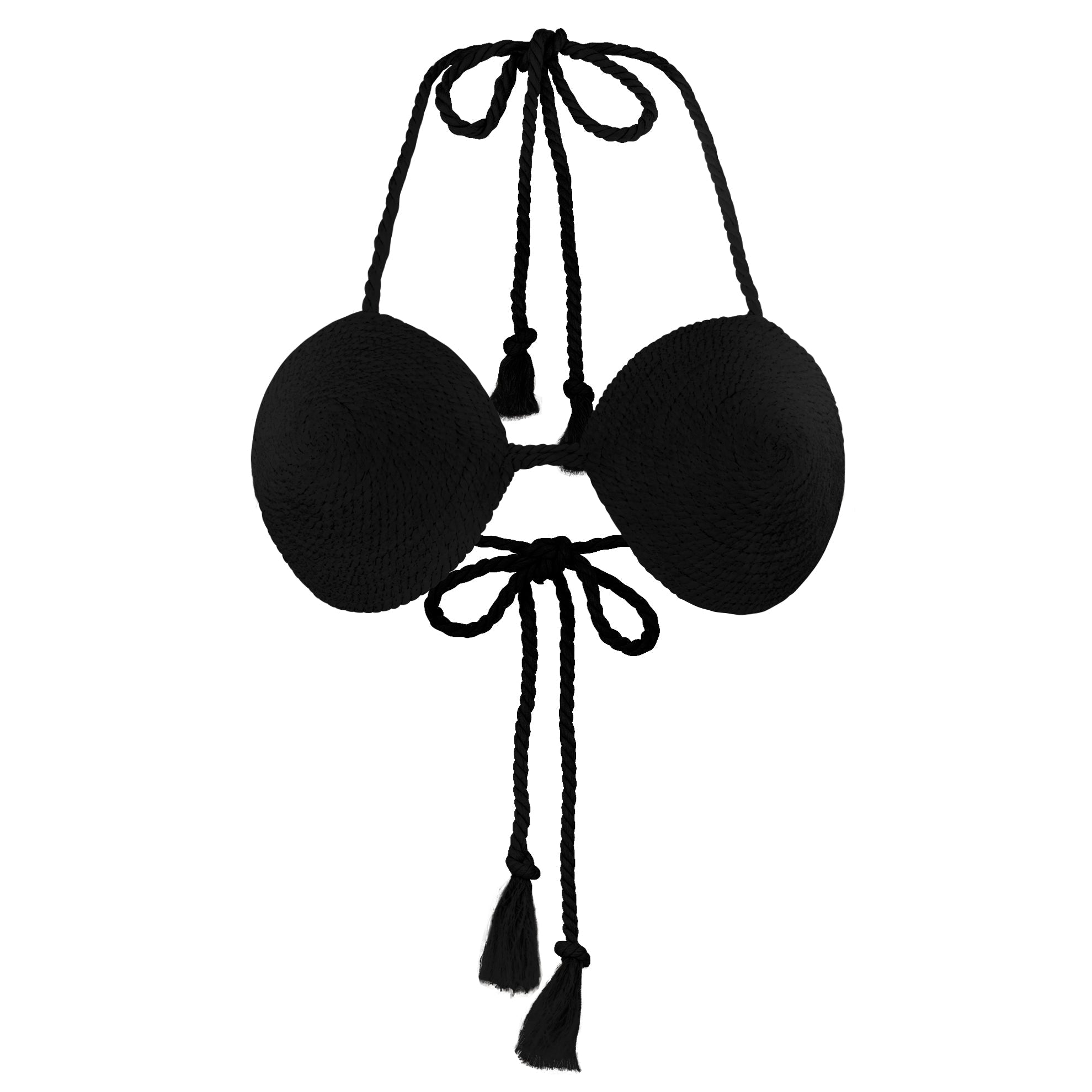 LEIA Cotton Rope Bikini Top In Black - Diazza