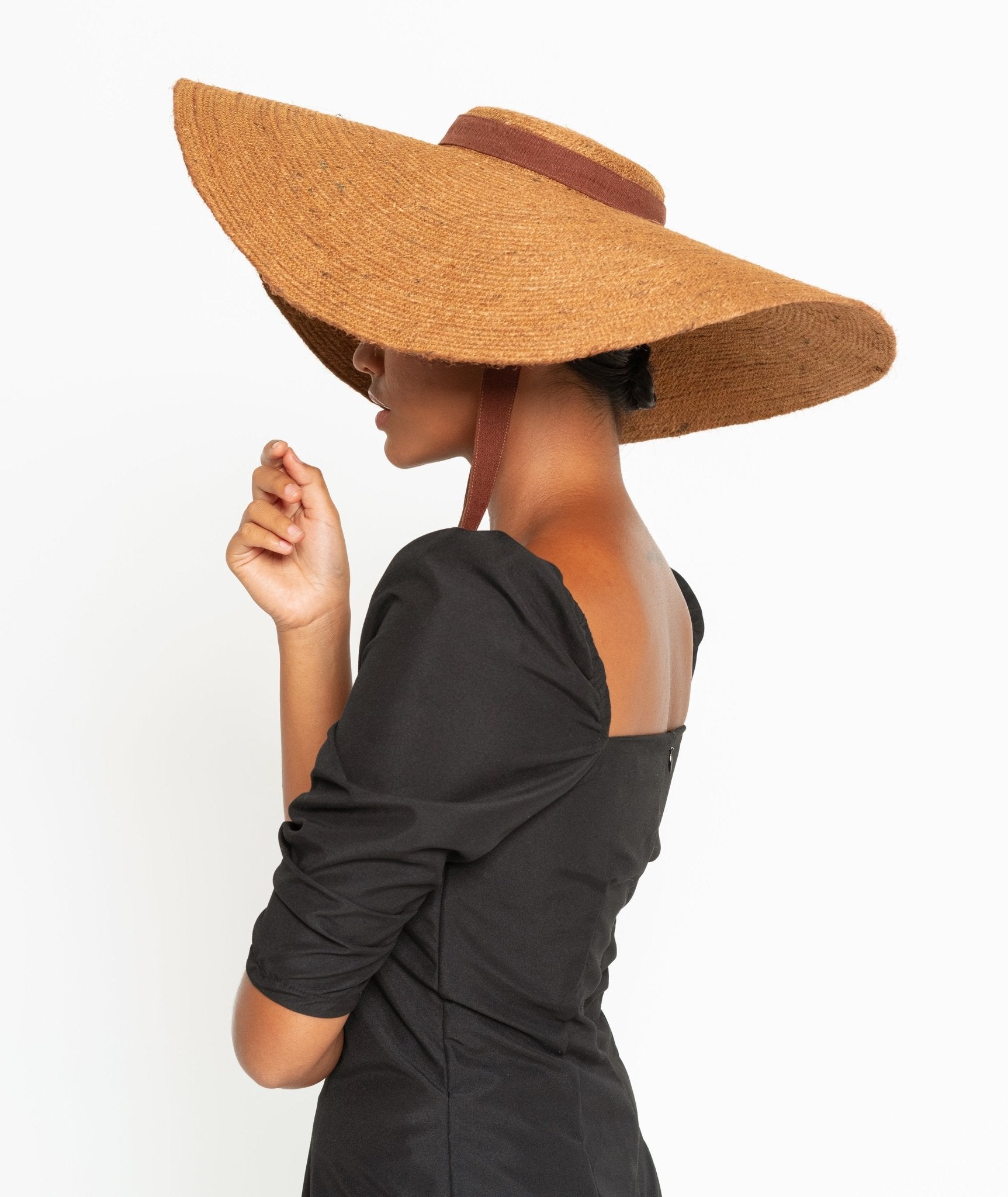 LOLA Wide Brim Jute Straw Hat In Havana Brown - Diazza