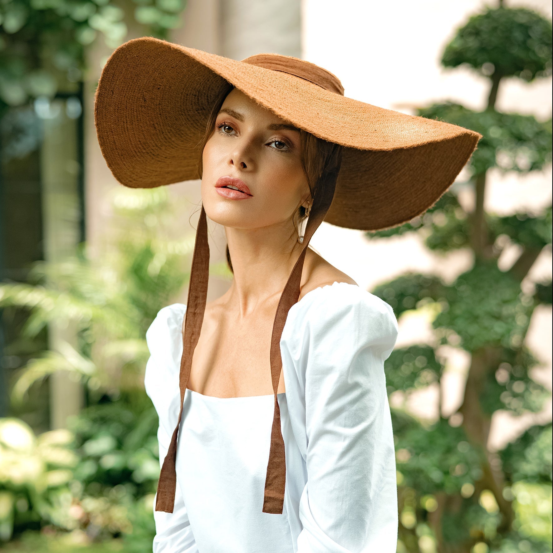 LOLA Wide Brim Jute Straw Hat In Havana Brown - Diazza