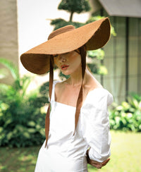 LOLA Wide Brim Jute Straw Hat In Havana Brown - Diazza