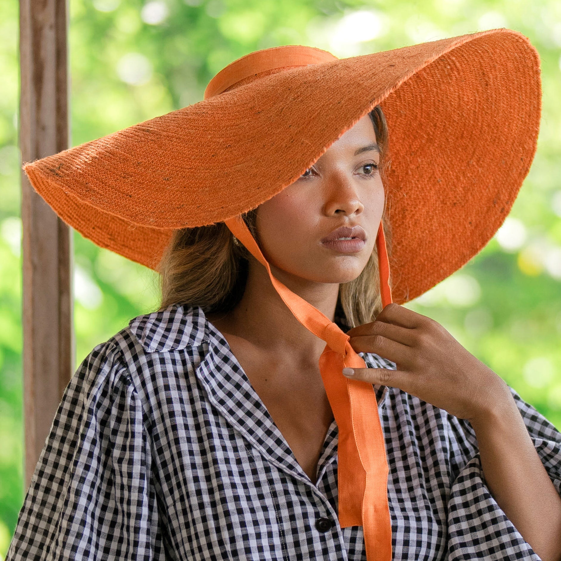 LOLA Wide Brim Jute Straw Hat In Orange - Diazza