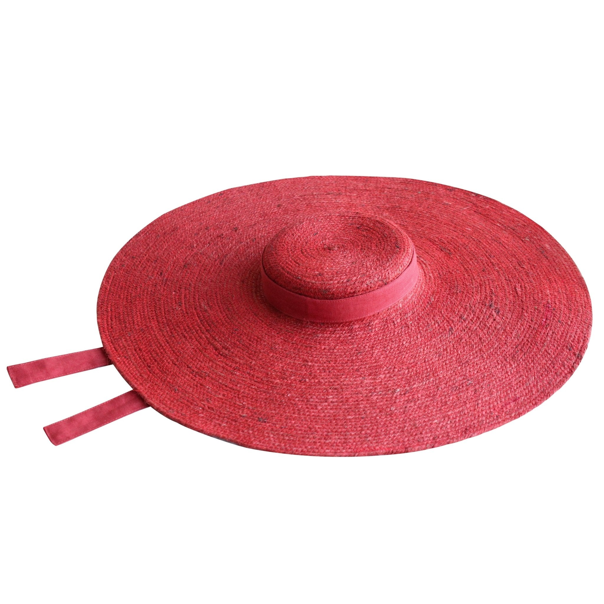 LOLA Wide Brim Jute Straw Hat In Red - Diazza