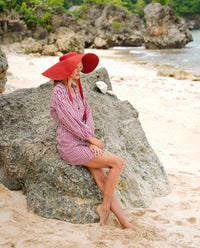 LOLA Wide Brim Jute Straw Hat In Red - Diazza
