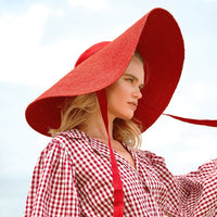 LOLA Wide Brim Jute Straw Hat In Red - Diazza