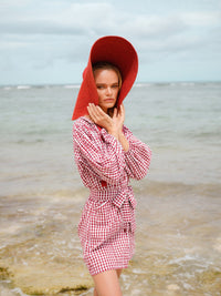 LOLA Wide Brim Jute Straw Hat In Red - Diazza