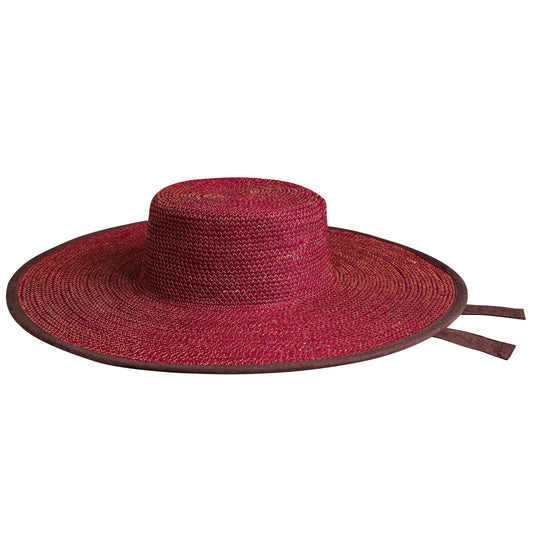 LOLO Wide - brim Jute Boater Hat in Burgundy - Diazza