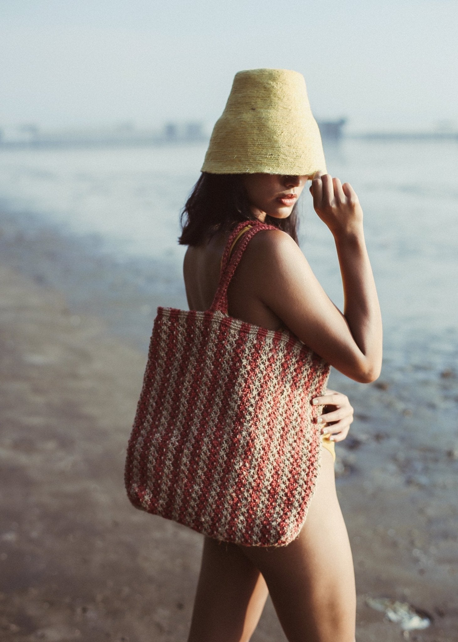 Louisa Striped Straw Tote Bag - Diazza