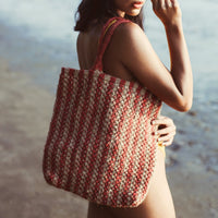 Louisa Striped Straw Tote Bag - Diazza