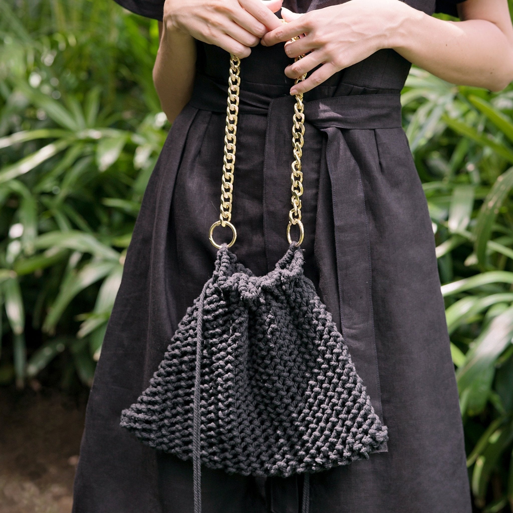 LYON Macrame Tote Bag In Black - Diazza