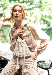 LYON Macrame Tote Bag, in Off White - Diazza