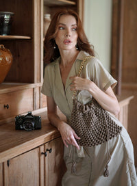 LYON Macrame Tote Bag, in Toasted Beige - Diazza