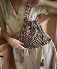 LYON Macrame Tote Bag, in Toasted Beige - Diazza