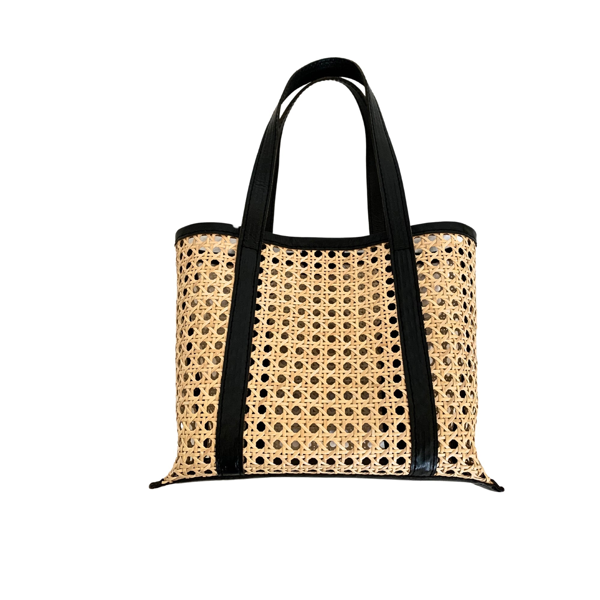 MAGNOLIA — Bali Handmade Cane Rattan & Leather Tote Bag - Diazza
