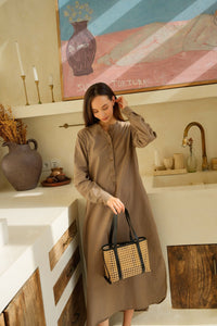 MAGNOLIA — Bali Handmade Cane Rattan & Leather Tote Bag - Diazza