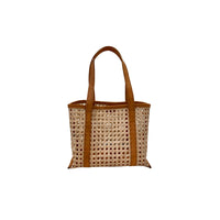 MAGNOLIA — Bali Handmade Cane Rattan & Leather Tote Bag - Diazza