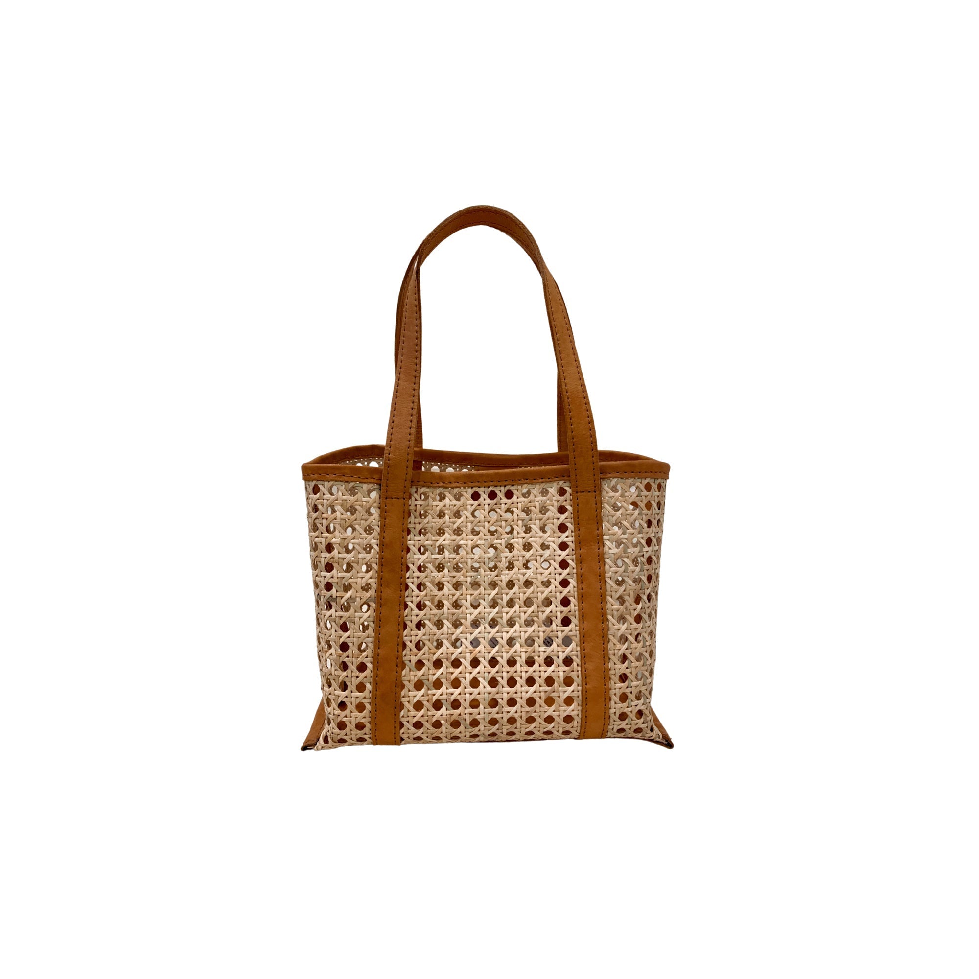 MAGNOLIA — Bali Handmade Cane Rattan & Leather Tote Bag - Diazza