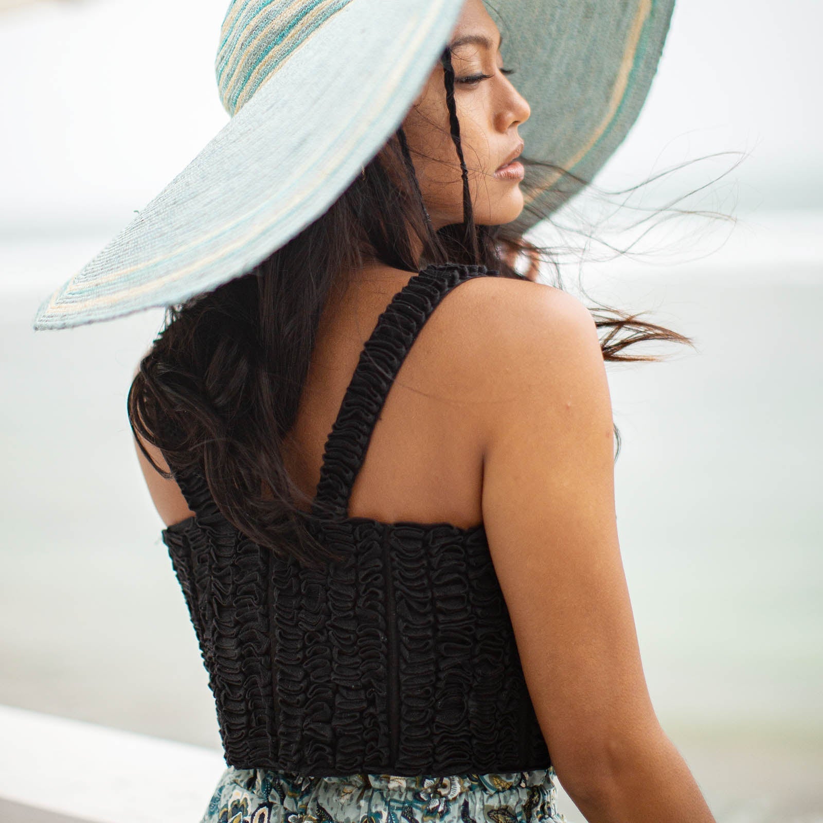 MARIGOLD Hand - embroidered Ribbon Bustier Top In Black - Diazza