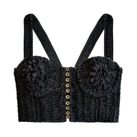 MARIGOLD Hand - embroidered Ribbon Bustier Top In Black - Diazza