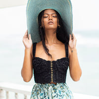 MARIGOLD Hand - embroidered Ribbon Bustier Top In Black - Diazza