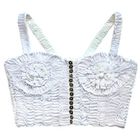 MARIGOLD Hand - embroidered Ribbon Bustier Top In White - Diazza