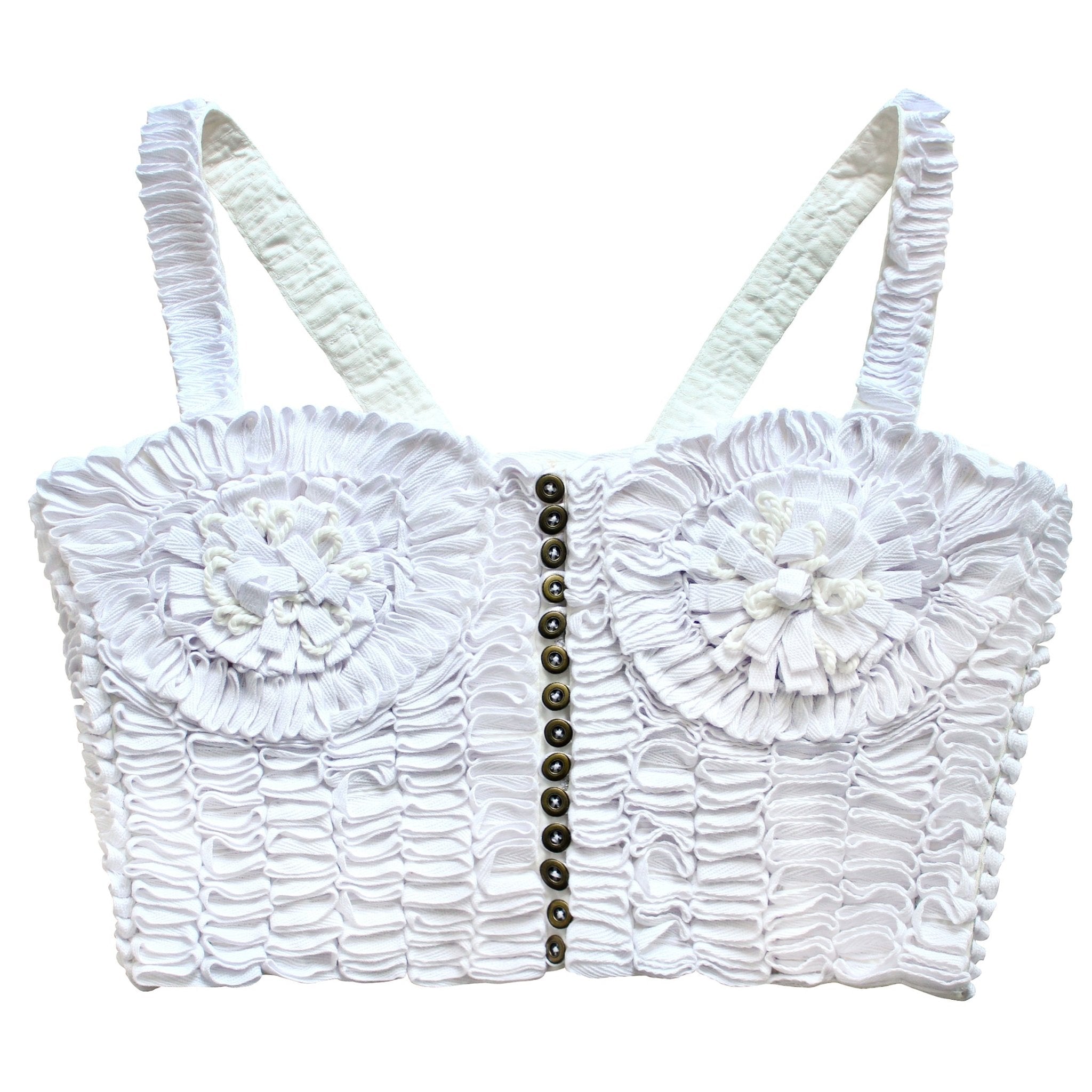 MARIGOLD Hand - embroidered Ribbon Bustier Top In White - Diazza