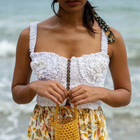 MARIGOLD Hand - embroidered Ribbon Bustier Top In White - Diazza