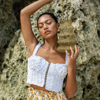 MARIGOLD Hand - embroidered Ribbon Bustier Top In White - Diazza
