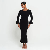 MARJORIE Bamboo Ruffle Dress, in Black - Diazza