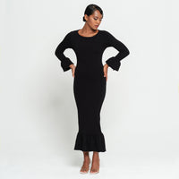 MARJORIE Bamboo Ruffle Dress, in Black - Diazza