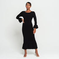MARJORIE Bamboo Ruffle Dress, in Black - Diazza