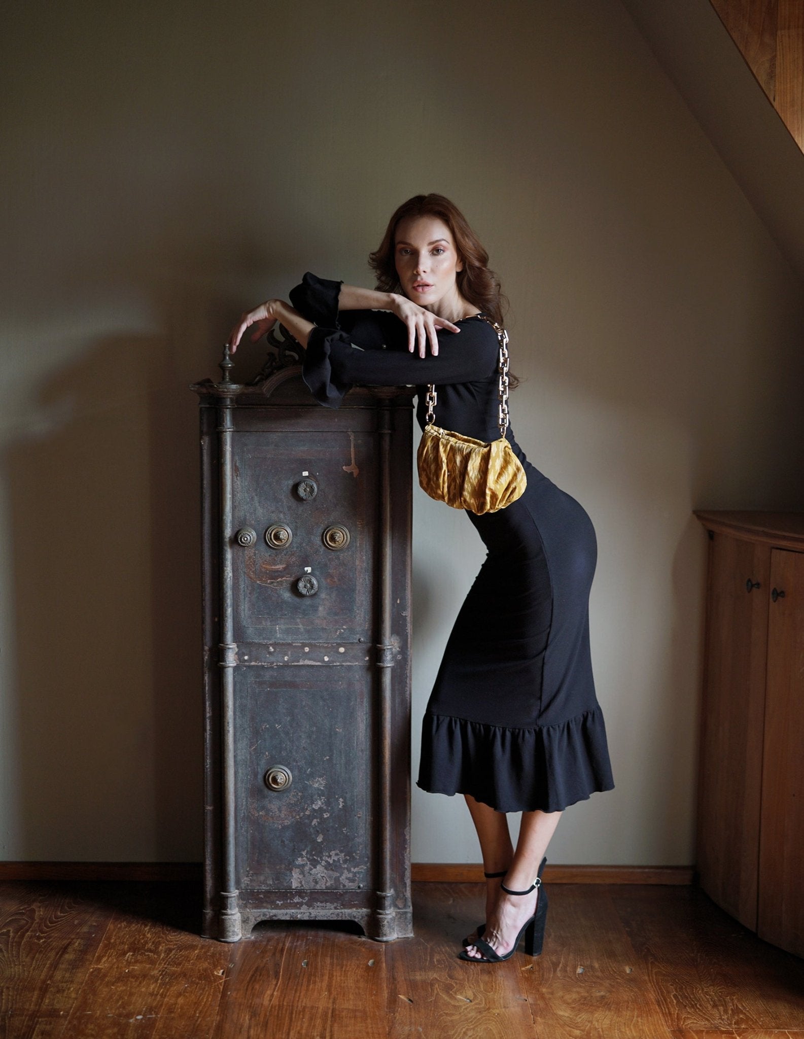 MARJORIE Bamboo Ruffle Dress, in Black - Diazza