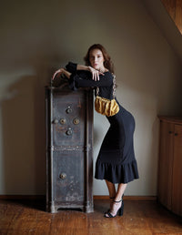 MARJORIE Bamboo Ruffle Dress, in Black - Diazza