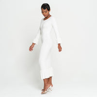 MARJORIE Bamboo Ruffle Dress In Off - white - Diazza