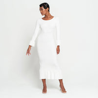 MARJORIE Bamboo Ruffle Dress In Off - white - Diazza