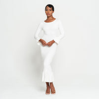 MARJORIE Bamboo Ruffle Dress In Off - white - Diazza