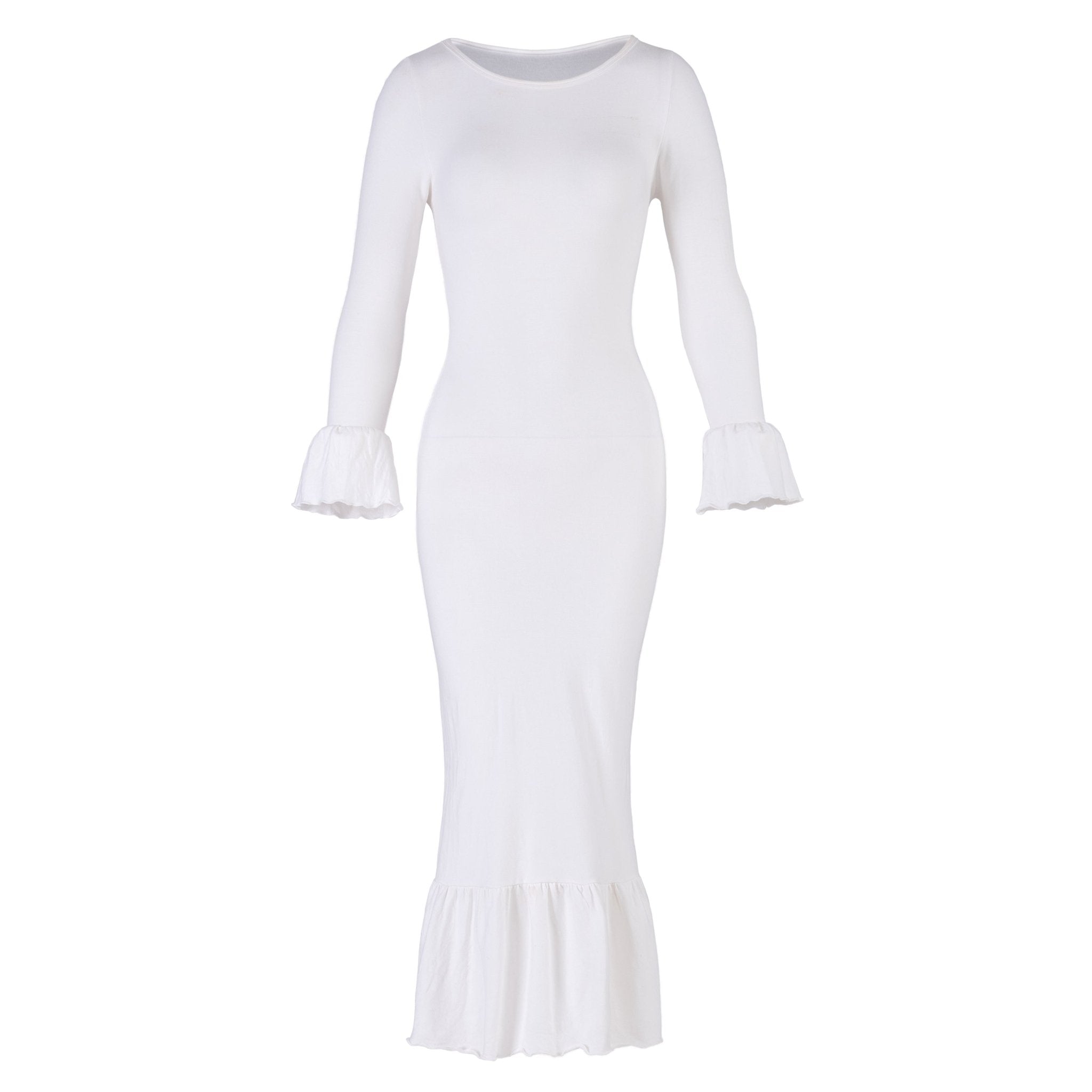 MARJORIE Bamboo Ruffle Dress In Off - white - Diazza