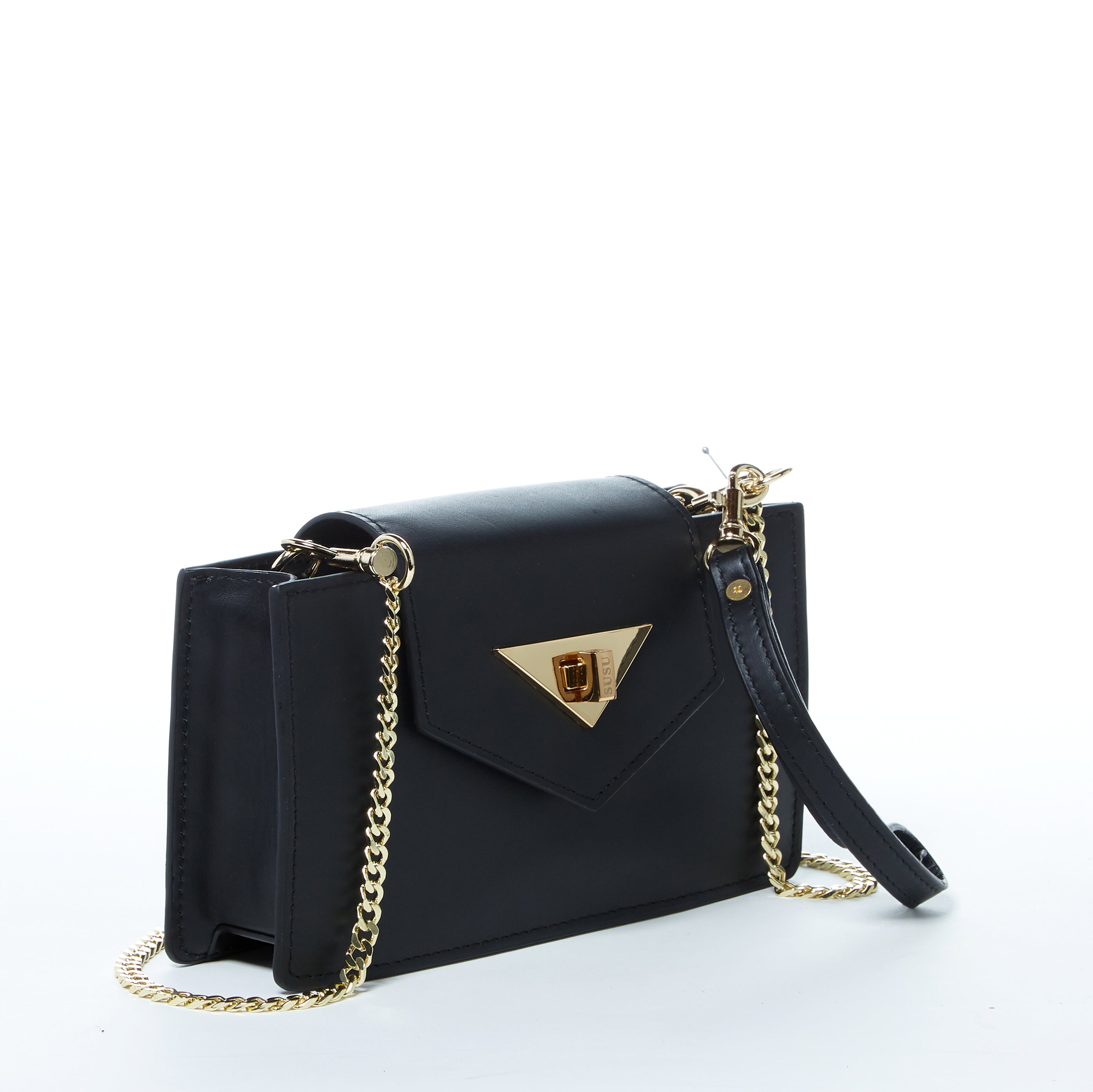 Mini Crossbody Bag Black Leather Purse Wristlet Women's Handbag SUSU