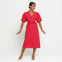 MEGHAN Gingham Hemp Midi Dress In Scarlet Red - Diazza