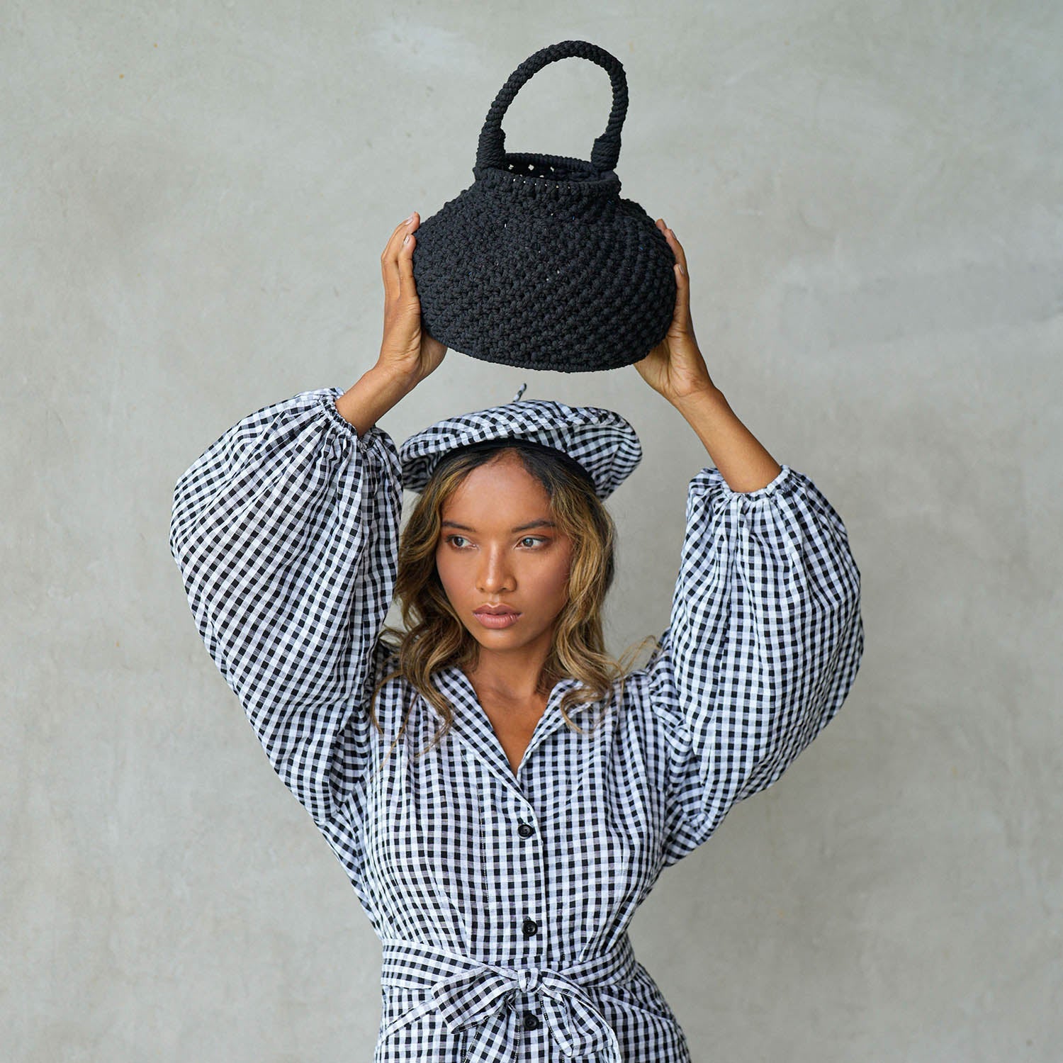 NAGA Macrame Bucket Bag In Black - Diazza