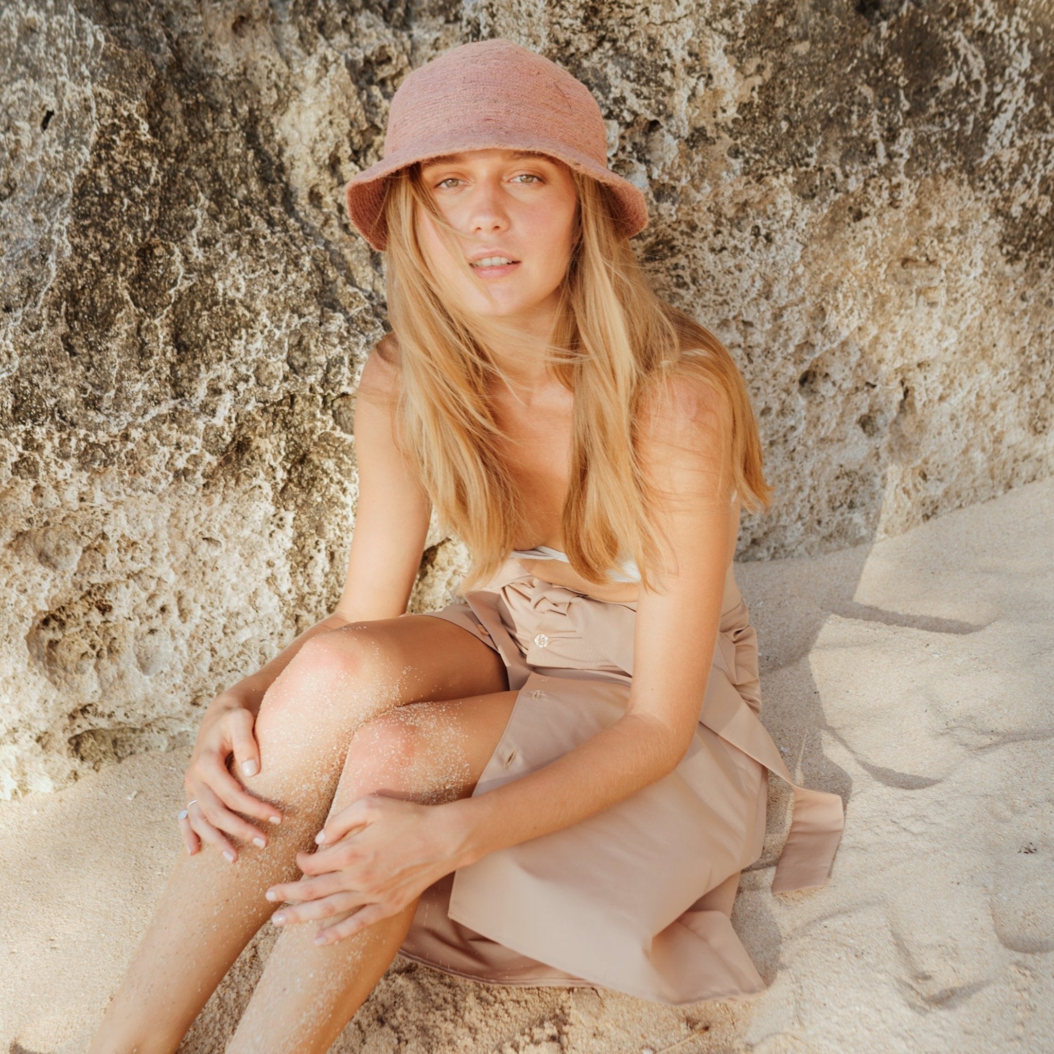 NALA Safari Jute Straw Hat In Blush Rose - Diazza