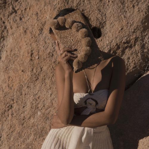 Natural Margarita Straw Party Clutch, with Nude Pom - poms - Diazza