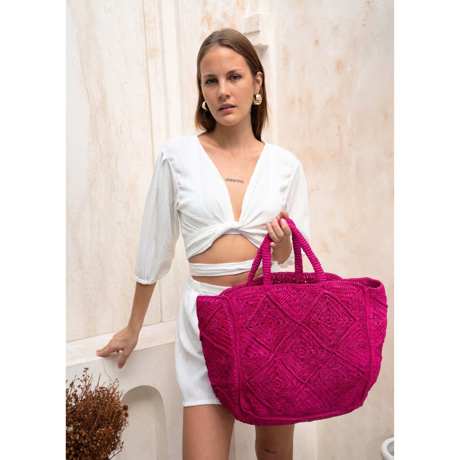 NICO — Handwoven Raffia Tote Bag, Natural - Diazza