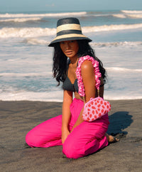 NONA Striped Bucket Palm Straw Hat In Black and Natural - Diazza