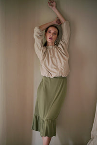 NORMA Recycled Ruffle Jacket, in Beige - Diazza