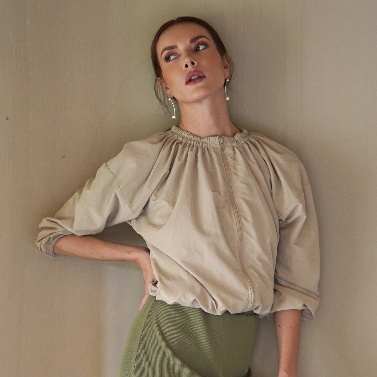 NORMA Recycled Ruffle Jacket, in Beige - Diazza