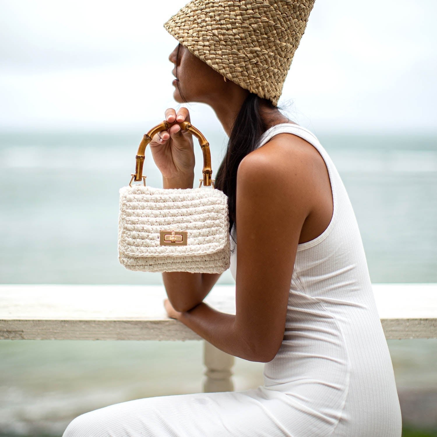 OLA Ecovero Rib Midi Dress In Off White - Diazza