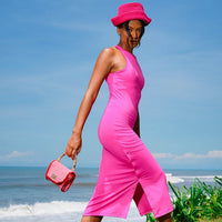 OLA Recycled Midi Dress In Dragonfruit Pink - Diazza