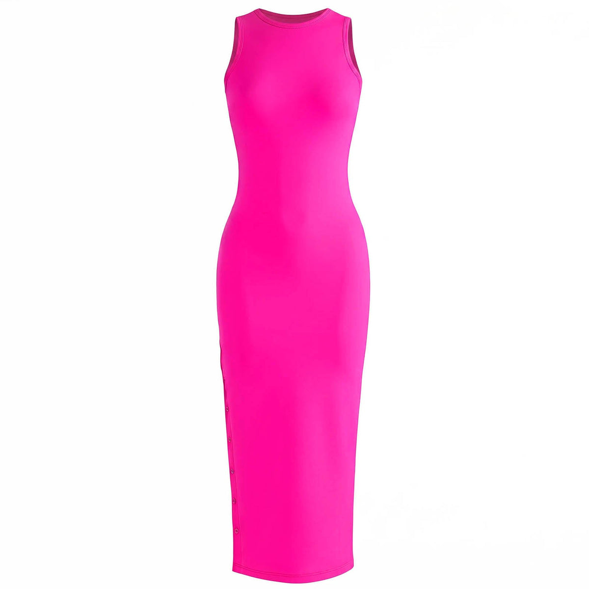 OLA Recycled Rib Midi Dress — Dragonfruit Pink - Diazza